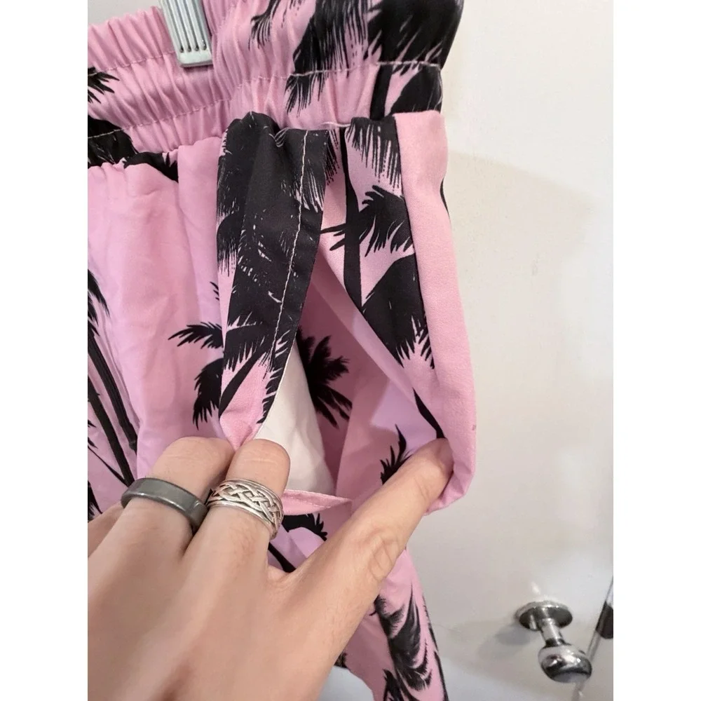 Mens XL Pink Black Palm Tree Shorts Manfinity Tropical Beach Vacation Swim Trunk - Picture 5 of 7